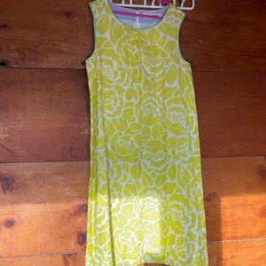 Mini Boden Yellow & White Dress Peony Pattern Turquoise Accents